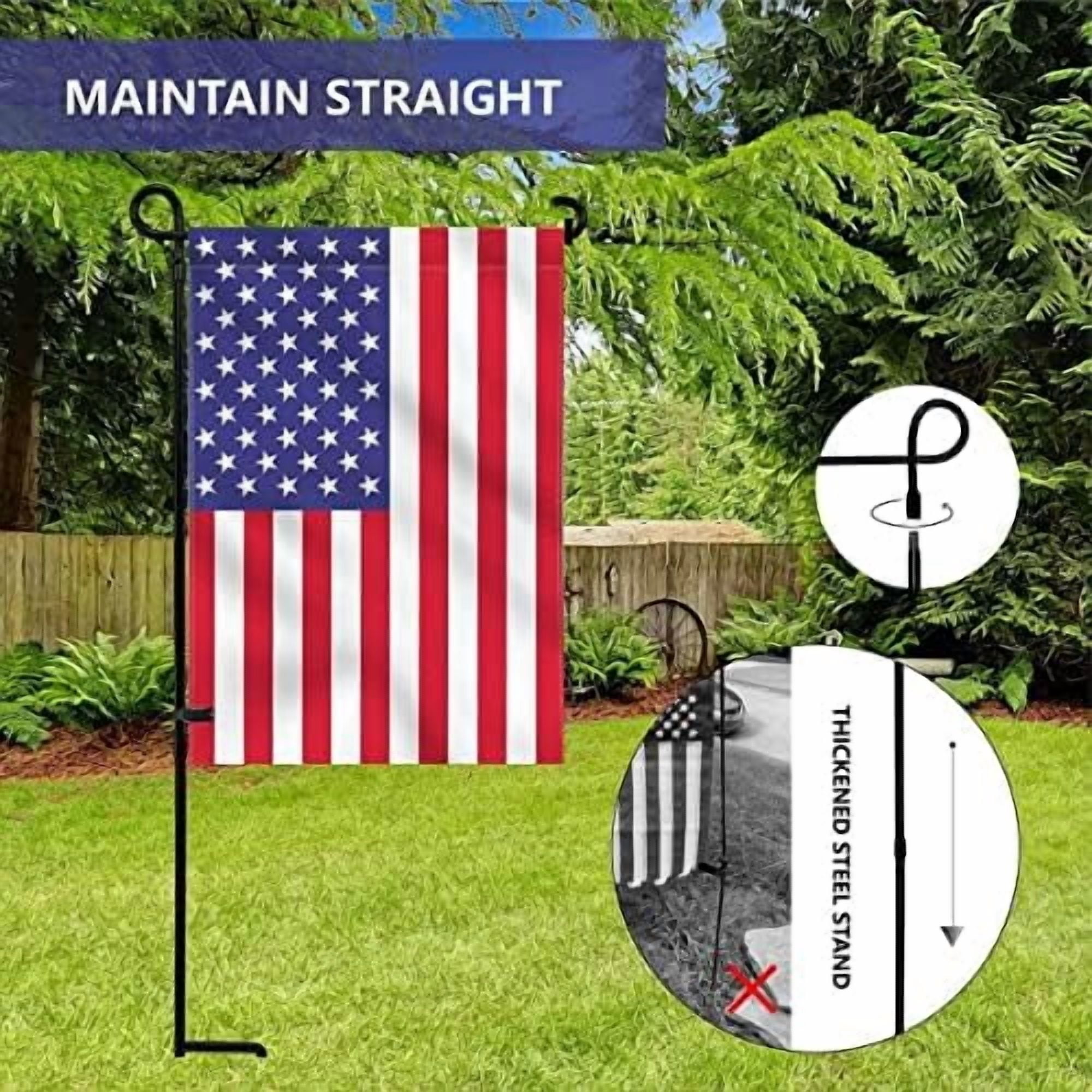 Bocianelli 2PC Garden Flag Holder Stand, Premium Yard Flag Holder Weather-Proof Metal Powder-Coated Flagpole with Clip and Stopper for American Flag, Fall Garden Flag, Outdoor Garden Decor