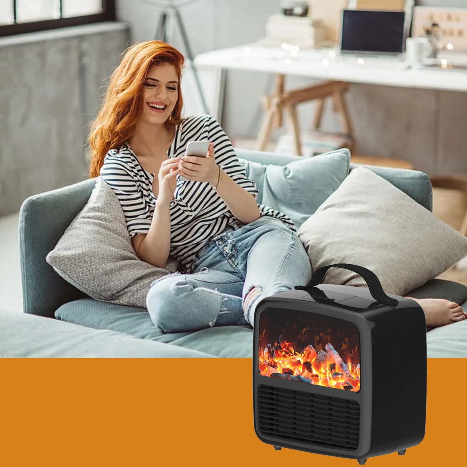 Flame Heater 1000W, Mini Portable Electric Fireplace Warmer
