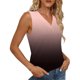 thumbnail image 3 of Mujeres sin mangas Tops de verano gradiente color fuera de posición impresión V-cuello blusa casual Mujeres V-cuello de verano Tops, 3 of 6
