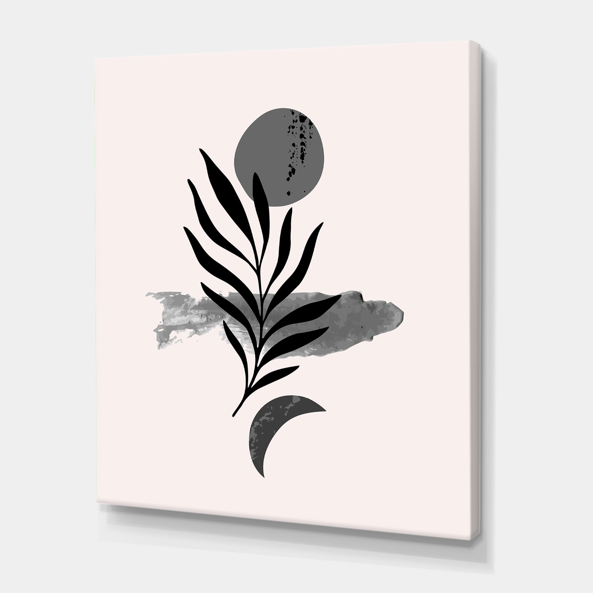 Designart ' Abstract Black Tropical Leaf II ' Modern Canvas Wall Art Print
