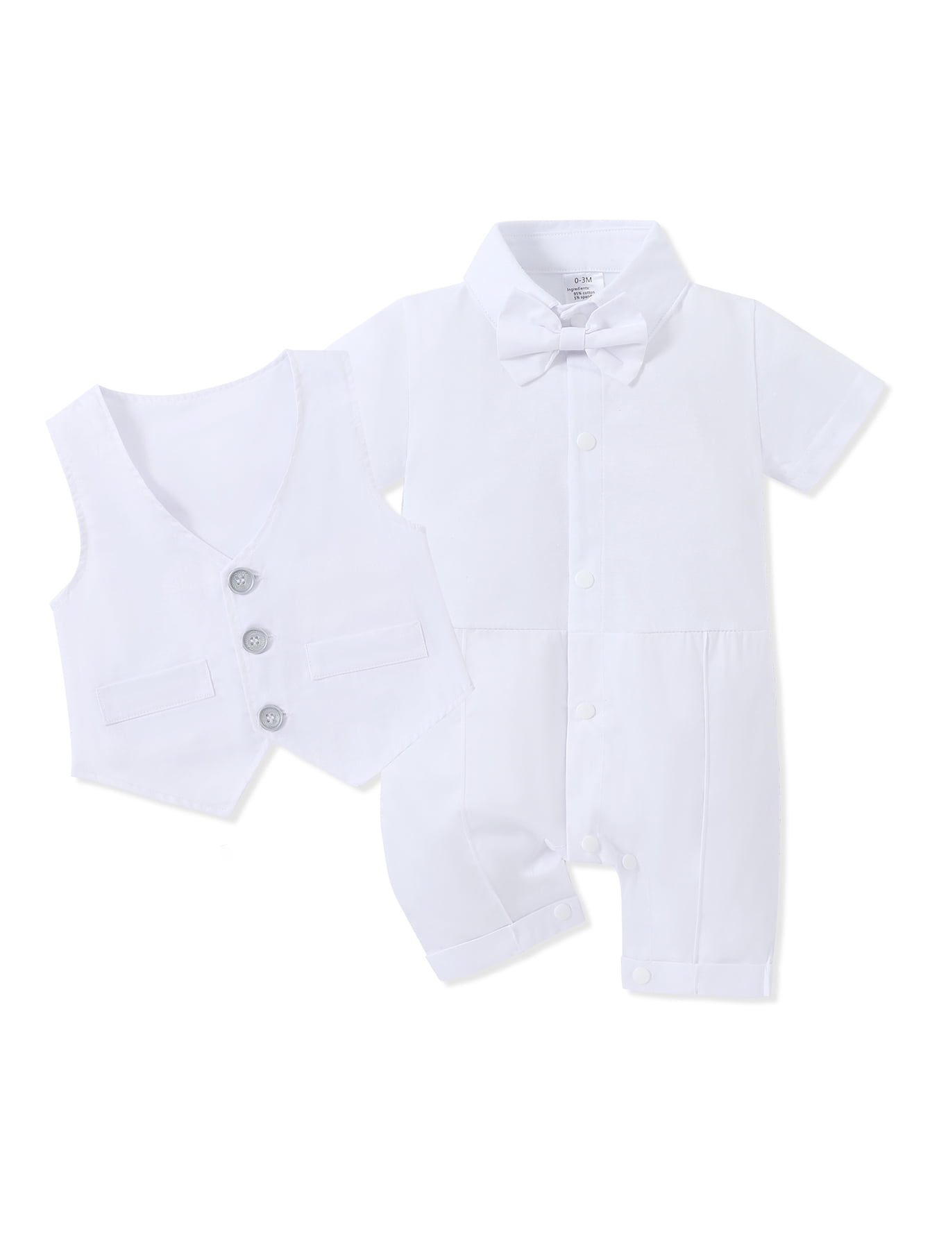 CARETOO Baby Boy Baptism Christening Outfits Infant Bowtie with Socks Baby Romper 4Pcs Baby Suit