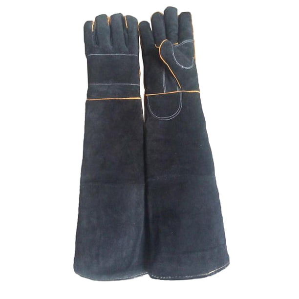 Guantes de protección Sunnimix cuero reforzado contra mordeduras para entrenamiento de mascotas negro