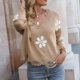 thumbnail image 5 of Suéter de punto informal de manga larga de otoño e invierno para mujer con cuello en V estampado Pompotops hdfakjf11590, 5 of 7