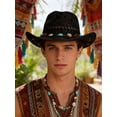 thumbnail image 3 of Deago Straw Cowboy Hat for Women and Men Western Cowgirl Hat with Shapeable Wide Brim Hollow Out Summer Beach Sun Hats (Black), 3 of 8