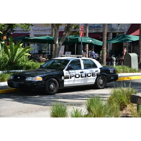 Miami Beach Miami Police Auto Police Car Usa- 12 Inch By 18 Inch Laminated Poster With Bright Colors And Vivid Imagery-Fits Perfectly In Many Attractive Frames