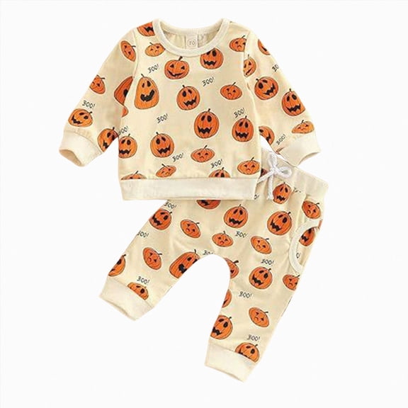 TOWED22 Toddler Baby Boy Fall Clothes Embroidery Shirt Top Elastic Waist Plaid Pants Set Trendy 2 Piece Outfit,Orange,18-24 M