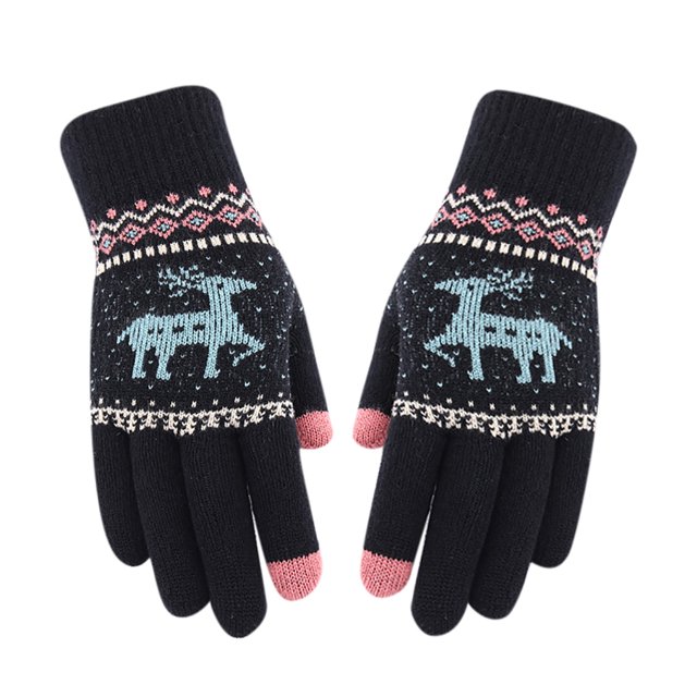 Mujer Navidad doble capa cervatillo más gruesos guantes cálidos tejer guantes de muñeca mitones Fridja nalpqowj3232