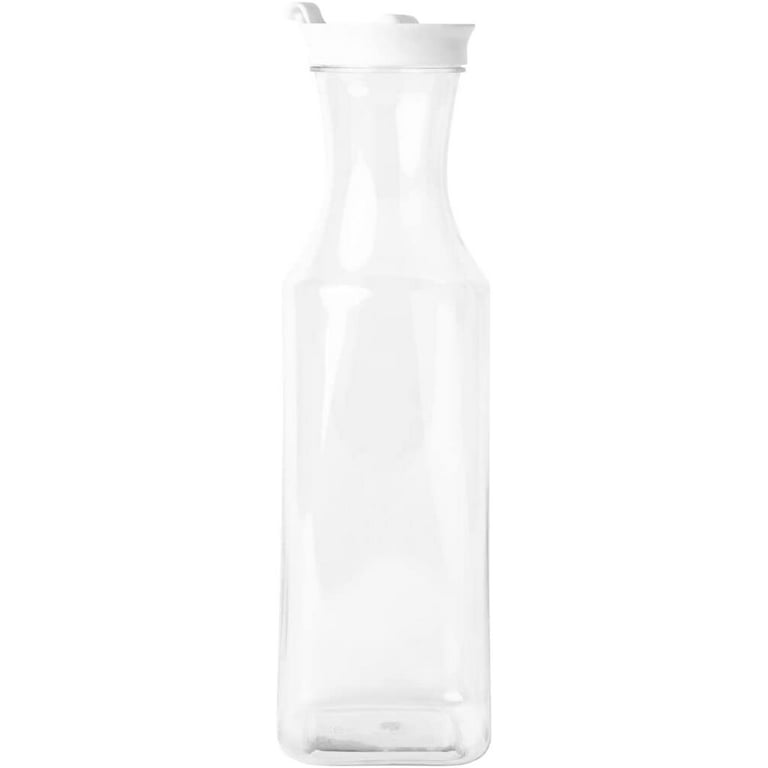 EcoQuality 34oz Clear Plastic Water Carafe Pitchers with Flip Top Lid -  Square Base Juice Beverage Container Bottle with Spout For Mimosa Bar,  Lemonade, Smoothies, Cold Brew, Milk, Iced Tea (5) 
