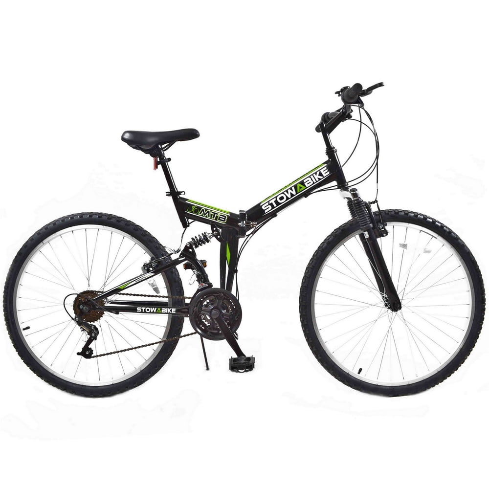 Stowabike 26" MTB V2 Folding Dual Suspension 18 Speed Shimano Gears Mountain Bike Black - Walmart.com