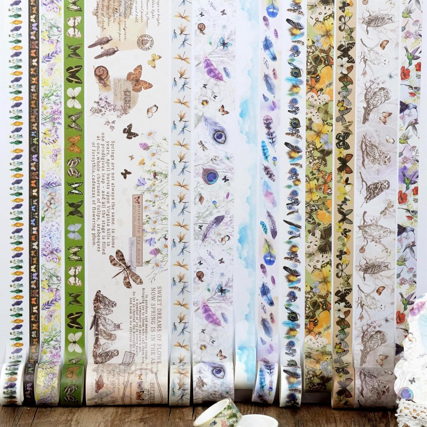 Landscaping Washi Tape Pack 20 Rolls Insects Birds Printed Masking Tape Vintage Decorative for Arts, DIY Crafts, Journal Supplies, Planners, Scrapbook, Card/Gift Wrapping