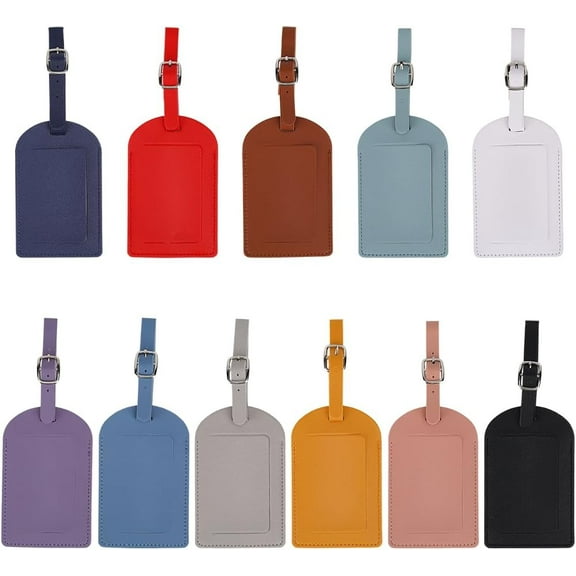 11PCS 11 Colors Privacy Cover Label Tags PU Leather Labels Tags Horizontal Personalized Travel Suitcase Identifier with Adjustable Buckle Strap for Suitcases TSA Approved Travelling Colorful DIY