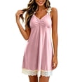 thumbnail image 3 of VBVC Women's V Neck Spaghetti Strap Nightgown , Ladies' Bow Lace Hem Ruched Bust Sleep Dress , Soft Casual Sleepwear Loungewear For Women,Pink,M-2XL, 3 of 9