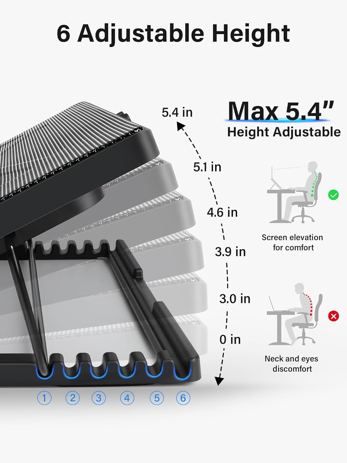 Laptop Cooling Pad, Laptop Cooler with 5 Quiet Fans for 12"-17" Computer PC Notebook Gaming Laptop Fan, Height Adjustable Laptop Cooling Stand Laptop Accessories