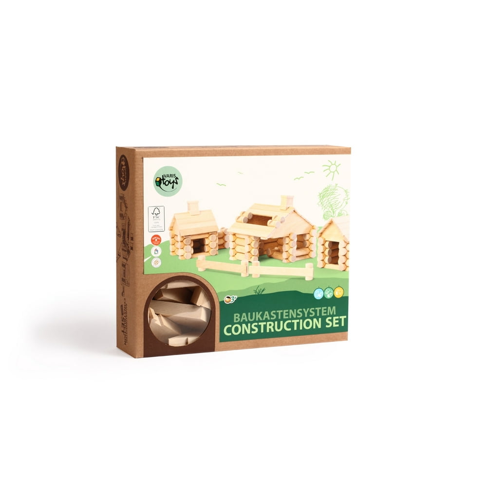 VARIS - Traditional All Wood Log Construction Set with Endless Combinations, 111 Piece Set