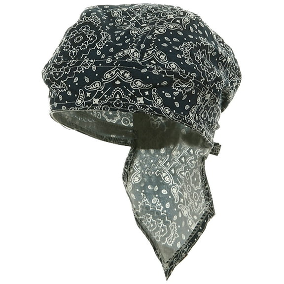 BLACK Paisley Doo Rag Durag Headwrap Cotton Chemo Bandana Skull Cap Mens Womens