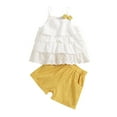 thumbnail image 2 of Titcea Toddler Girl Summer Outfits Ruffled Solid Color Round Neck Sleeveless Camisole Tops and Elastic Waisted Shorts 2 Piece Set, 2 of 3