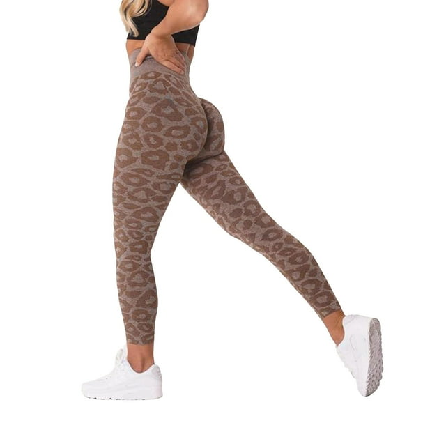 Kcodviy Popular Snowflake Color Leopard Pocket Yoga Pants Print Cropped Pants Leopard High Waist Yoga Pants with Pockets Print Jacquard Seamless Animal Dress Yoga Pants Print Yoga Pants