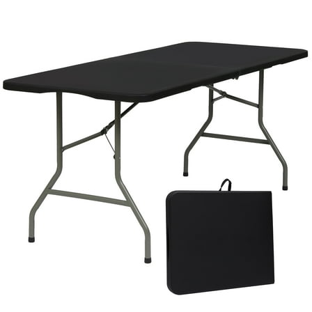 HONGGE 6ft Folding Table, Black Portable Plastic Table for Parties, Camping, Events & Outdoor Gatherings