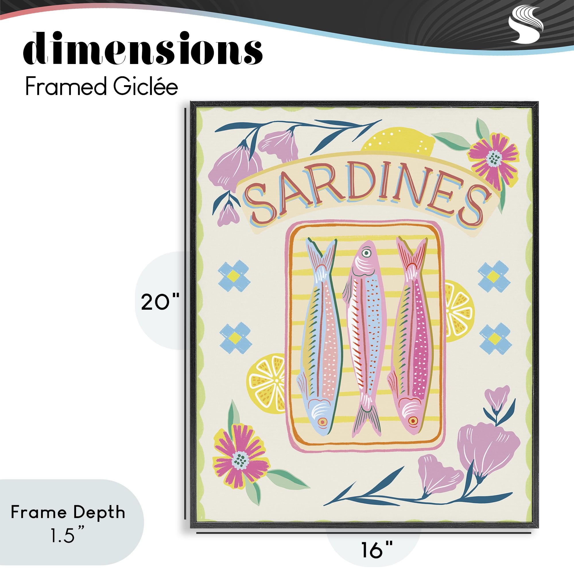 Stupell Industries Pastel Sardines & Flowers Black Framed Giclee Art, design by Jo Reid