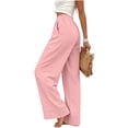 thumbnail image 5 of Cagogo Women Wide Leg Pants Cotton Linen Elastic Waist Casual Loose Long Trousers with Pockets Travel Lounge Solid Beach Clothes, Pink XL, 5 of 7
