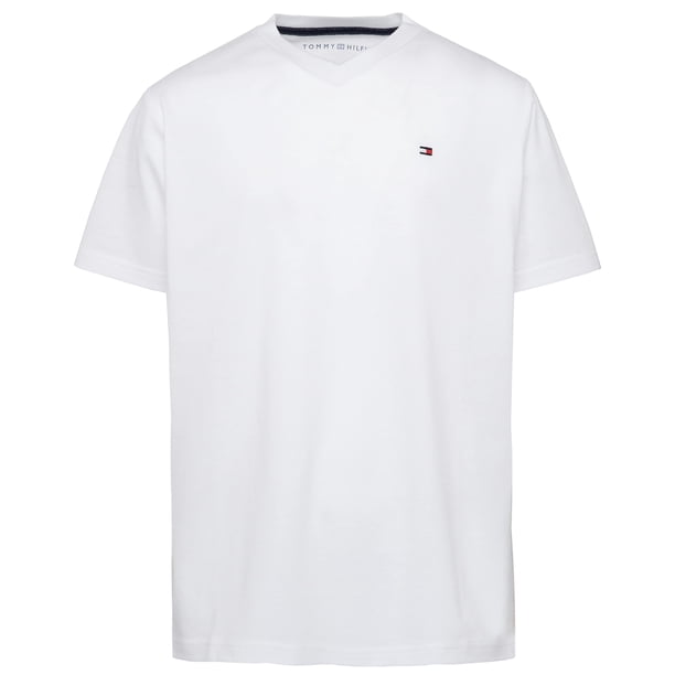Camiseta Tommy Hilfiger para niños grandes con cuello en V, CVC, blanca, talla XL