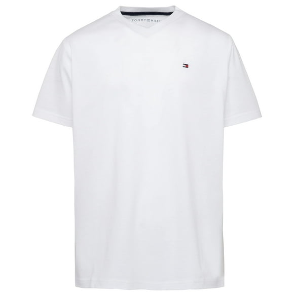 Camiseta Tommy Hilfiger para niños grandes con cuello en V, CVC, blanca, talla XL