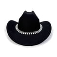 thumbnail image 4 of HNMKIU British Style Cowboy Hat for Elegant Women Wide Brim Western Rancher Headwear with Classic Embellishment for Fashionable Outdoors Women's Hats 06_Black,One Size, 4 of 7