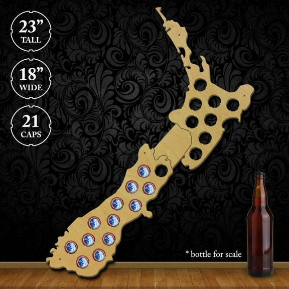 Torched New Zealand Beer Cap Map Wall Mounted Decor Art 23"x18"x0.25"