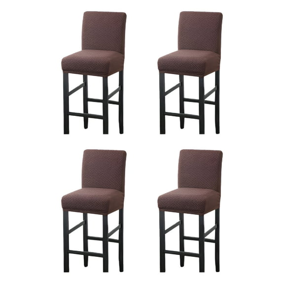 AUQ Bar Stool Covers,4 Pack Stretch Bar Stool Covers with Backs Jacquard Bar Stool Chair Covers with Elastic Bands Coffee