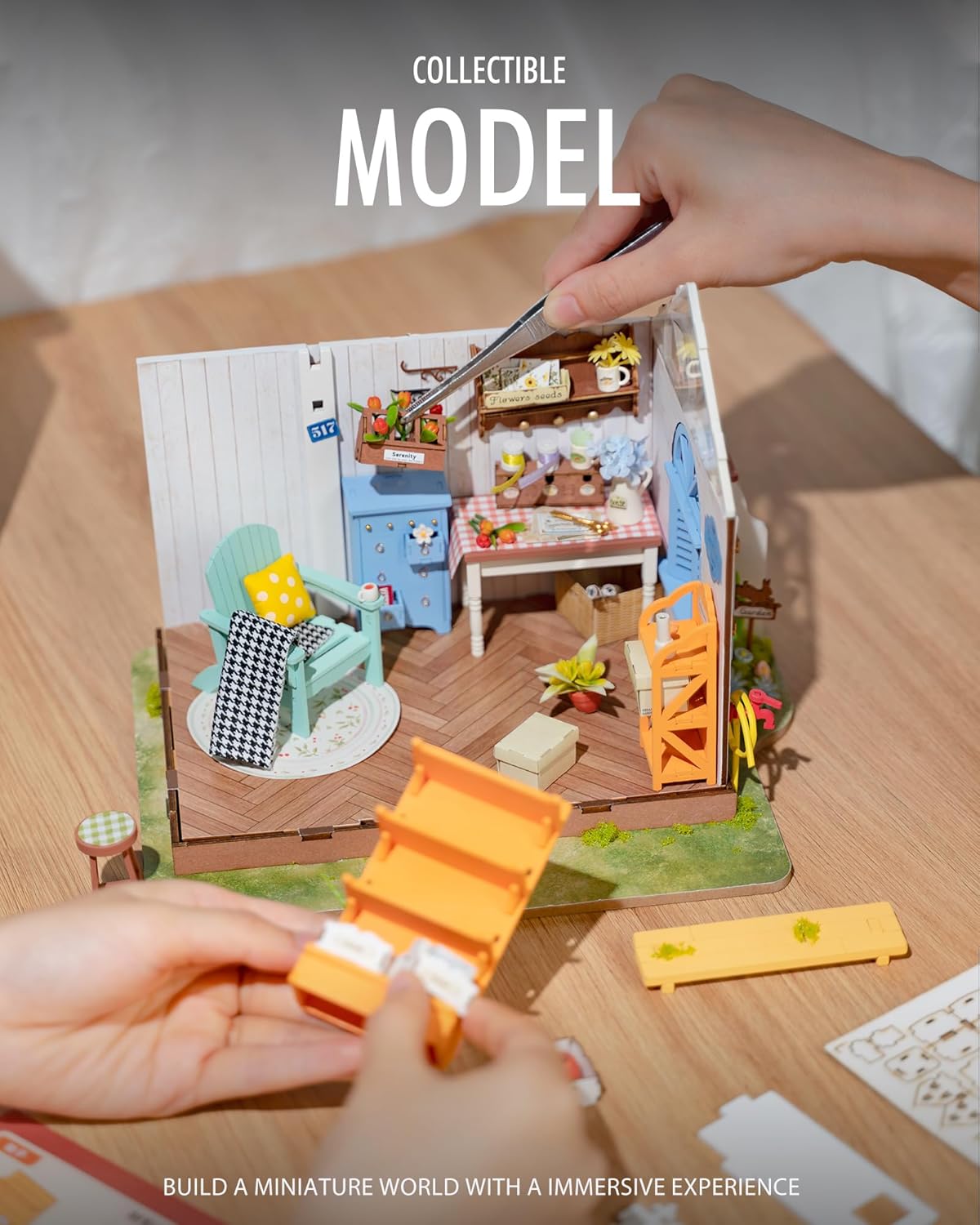 ROBOTIME DIY Miniature House Kit-Dreamy Garden House,Mini Wooden Dollhouse Craft Kits for Home Decor,Tiny Home Building Sets Gifts for Adults/Teens
