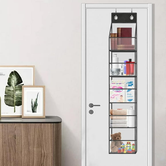 hltusyp Black 5-Shelf Over The Door Hanging Pantry Organizer with Clear Plastic Pockets Behind The Door Storage for Closet Bedroom Bathroom