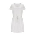thumbnail image 3 of Summer Dresses for Women 2025 V Neck T Shirt Casual Solid Mini Dresses Tie Waist Sundresses with Pockets, 3 of 6