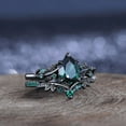 thumbnail image 4 of Pear Emerald Engagement Ring Set in 14K Black Gold Vermeil- Unique Leaf Design Black Gold Cluster Ring, 4 of 6