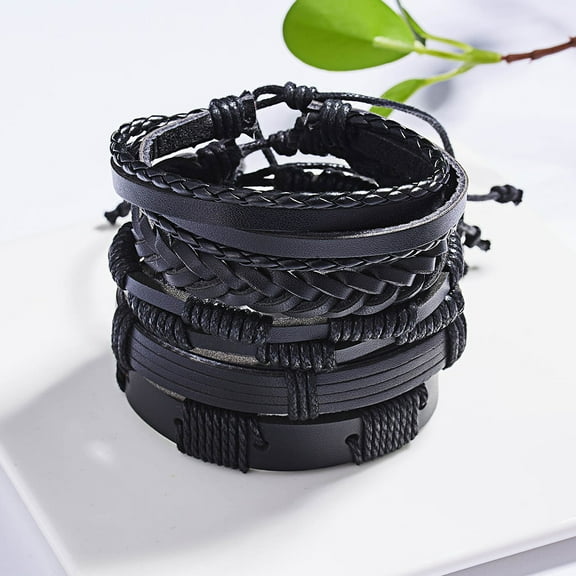 TAILTOSS 5Pack Mens Jewelry Bracelets Retro Wristband Durable Leather Rope Alloy 7.9x2.4in