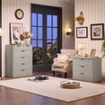 thumbnail image 3 of 2 Pcs LEYAOYAO 31" Wide End Table with Storage, Fluted Nightstand, Large 3 Drawers nightstand for Bedroom Living Room, Light Grey, 3 of 9