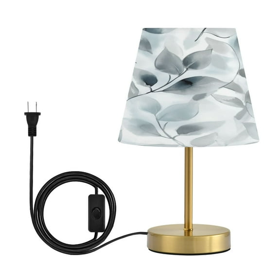 Modern Minimalist Cone Desk Lamp Antique Bronze Base & Linen Shade Bedside Table Lamp for Bedroom Living Room, Office, Dorm Soft Gray Leaves Medium