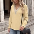 thumbnail image 4 of CHGBMOK Long Sleeve Shirts for Women Casual Lace V Neck Dressy Tops Fall Trendy Blouses Hollow Floral T Shirts, 4 of 6