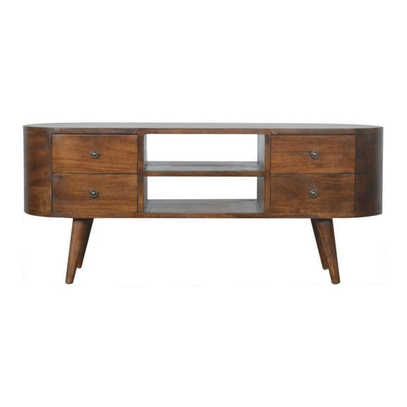 Lesuto Chestnut Rounded Entertainment Unit - Nordic Style, Wood, 1 Drawers