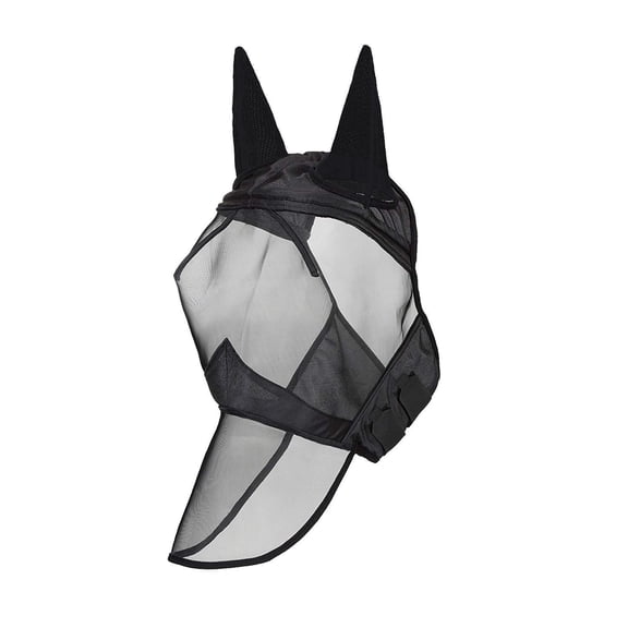 Horse Fly Mask Long Nose with Ears Full Face Black Large one Size Quiet Ride Horse Fly Mask with Long Nose and Ears, Black, Horse