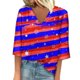 thumbnail image 2 of Fiudx Ofertas Relámpago Blusa de Manga 3/4 con Estampado de Moda para Mujer, Camiseta con Cuello En V, Tops Informales para El Día de La Independencia, 2 of 4