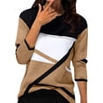 thumbnail image 2 of HLKJKLS Long Sleeve Shirts For Women Striped Printed V Neck 3/4 Sleeve Tee Casual Polyester Spandex Daily Work Vacation Top Beige S-Xxl, 2 of 5