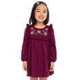 thumbnail image 2 of Wonder Nation Toddler Girls' Embroidered Ruffle Dress with Long Sleeves, Sizes 12M-5T, 2 of 5