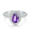 thumbnail image 2 of Gem Stone King 925 Sterling Silver Ring Oval Checkerboard Purple Amethyst and White Moissanite Engagement Ring for Women (1.84 Cttw, Gemstone Birthstone, Available in Size 5, 6, 7, 8, 9), 2 of 5