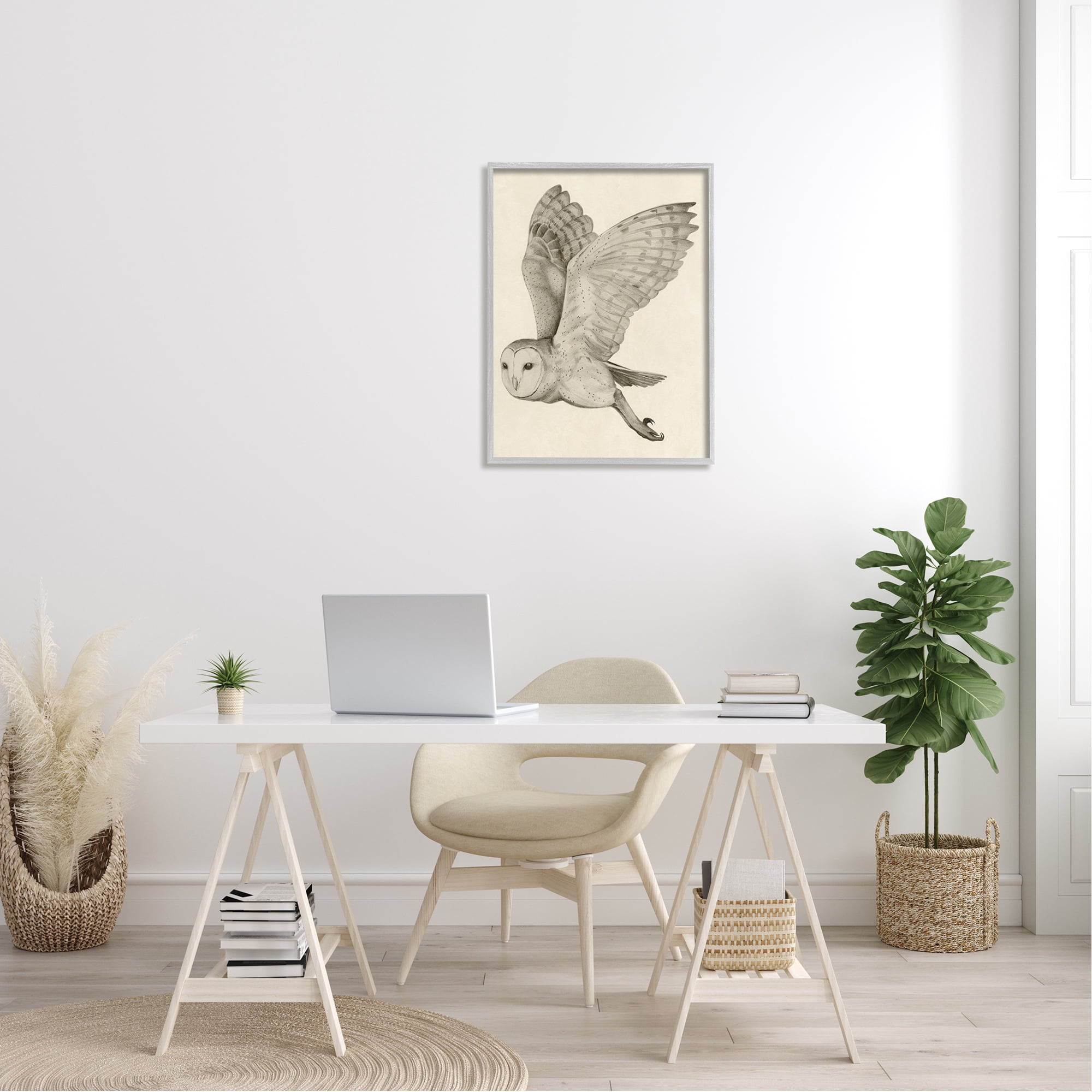 Stupell Industries Flying Barn Owl Wings Detailed Monochrome Drawing Framed Wall Art, 24 x 30, Design by Grace Popp