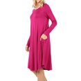 thumbnail image 3 of Womens & Plus Round Neck Long Sleeve Knee Length A-Line Swing Trapeze Dress (Mid Navy, M), 3 of 4