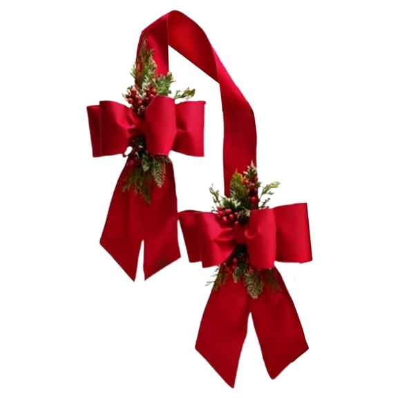 1 Pc Christmas Decorative Double-Head Bow Bow Decor Wreath Bow Red Satin Christmas Bow Door Decor With Greenery - Ribbon Bows Christmas Tree Bow Topper, 11.81x17.72 Inch, Red