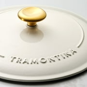 Tramontina Bestow 3-Quart Enameled Cast Iron Saucier with Lid, Latte with Gold Knob, Oven-Safe
