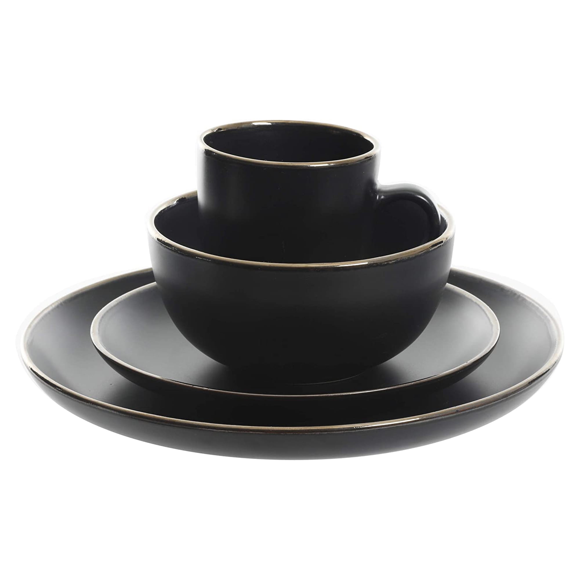 Gibson Home Munich Gold 16-Piece Dinnerware Set - Matte Black w/ Gold Rim