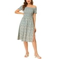 thumbnail image 1 of INSPIRAR CHIC Vestido Largo de Verano Boho Floral de Manga Corta con Alta División en Línea A Color Verde, 1 of 6