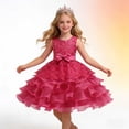thumbnail image 6 of MGDXOX Girls Sleeveless Tulle Dress with Rhinestone Bodice Bow Waist and Tiered Skirt Formal Party Dress for Weddings Hot Pink 9-10Years, 6 of 6